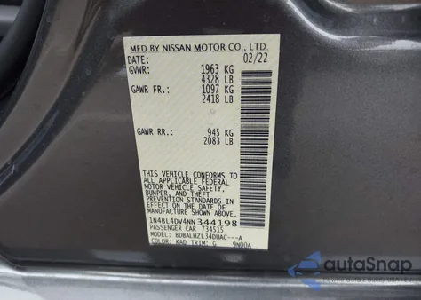 2022 Nissan Altima Sv Fwd z USA, uszkodzony, nr VIN 1N4BL4DV4NN344198